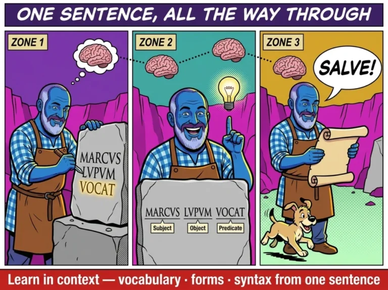 Learning Latin vocabulary in context — one sentence across vocabulary, forms and syntax
