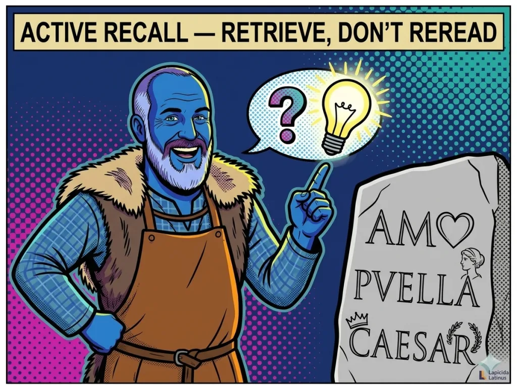 Active recall — retrieving from memory instead of re-reading