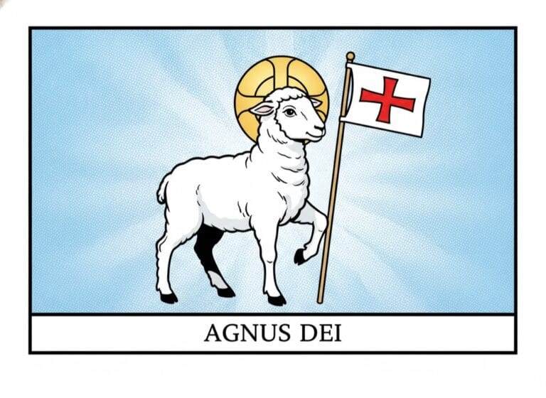 Das Lamm Gottes mit Kreuznimbus und Siegesfahne — Agnus Dei, Comic-Popart-Stil