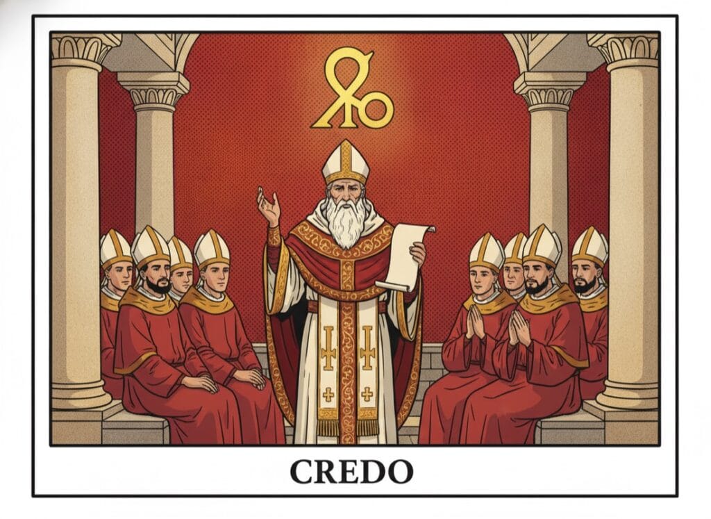 Nicene Creed in Latin — the Credo The Council of Nicaea: a bishop proclaims the Creed