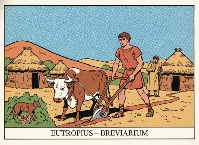 Romulus gründet Rom auf dem Palatin und pflügt die Stadtgrenze — Eutropius, Comic-Popart-Stil