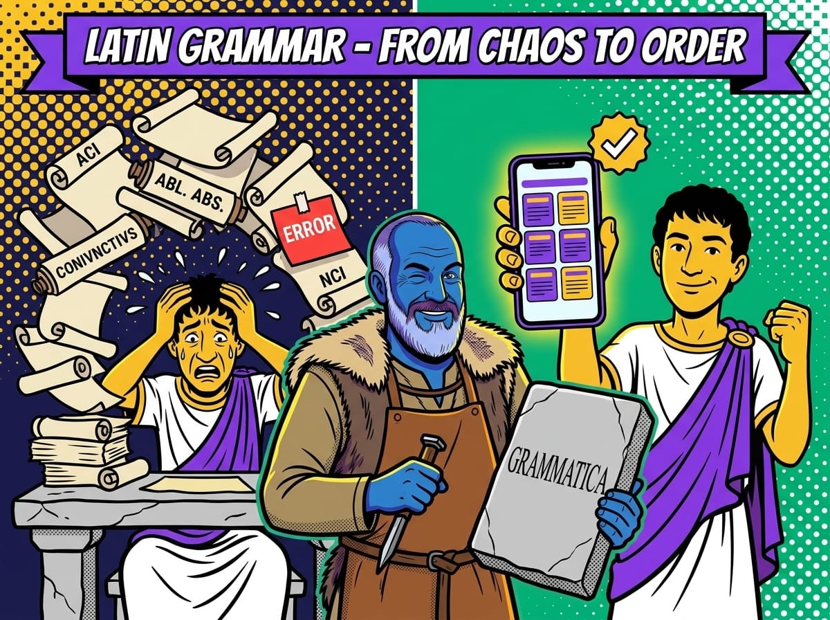 Latin grammar made simple – the Lapicida stonemason with a GRAMMATICA ta
<div class=