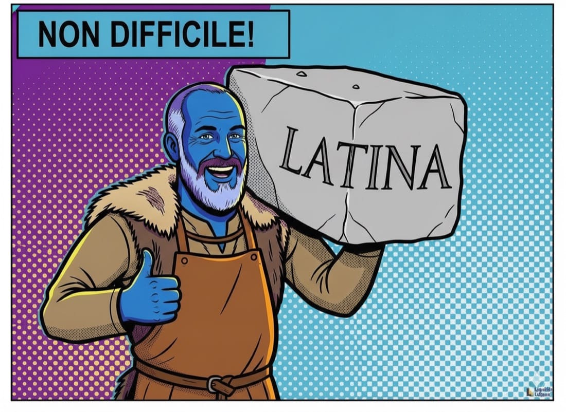 Is Latin hard to learn — the Lapicida stonemason lifting a stone marked LATINA