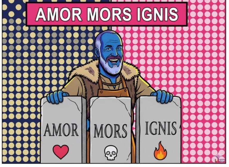 Latin words for love, death and fire: amor, mors, ignis