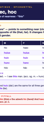 Latin hic haec hoc cheat sheet (A6)
