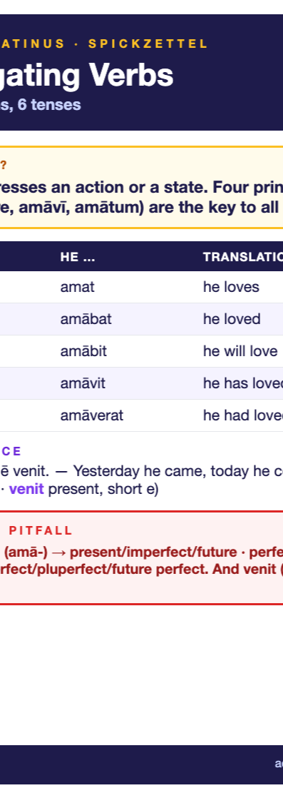 Latin verb conjugation cheat sheet (A6)